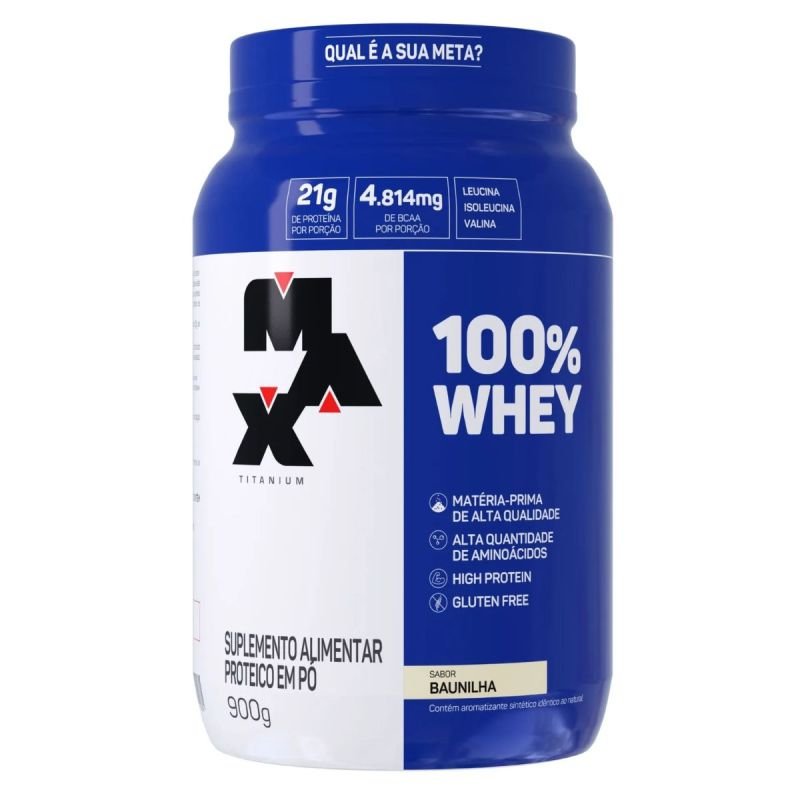 100% WHEY PROTEIN POTE 900G BAUNILHA MAX TITANIUM