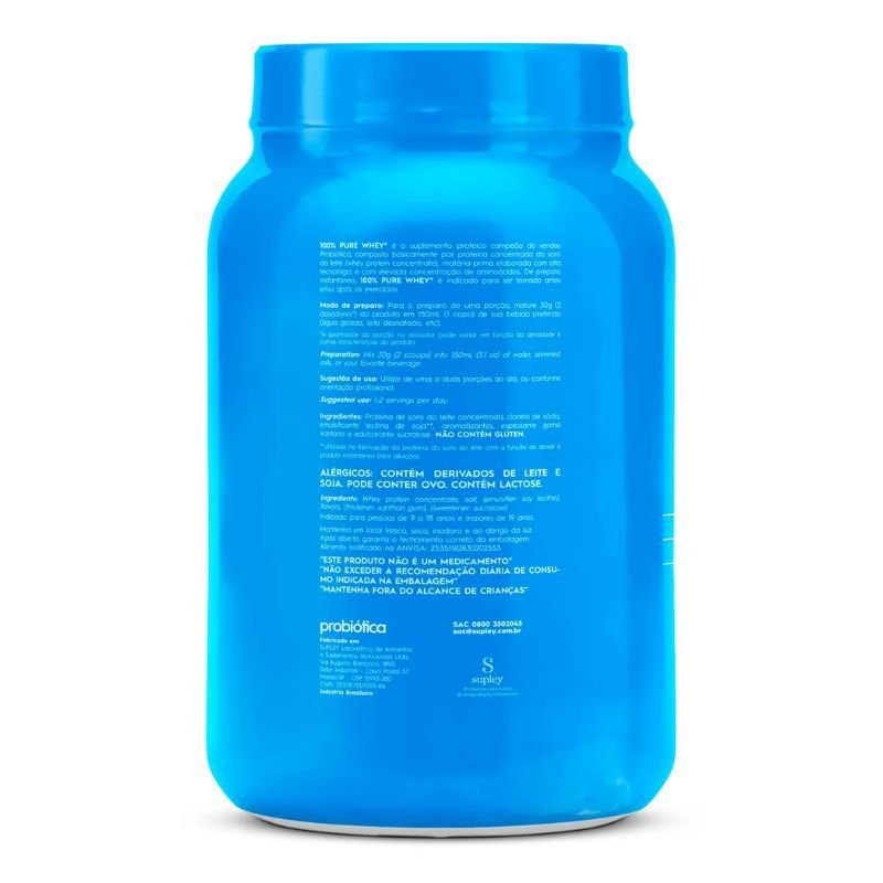 100% Pure Whey pote 900g sabor Leite Probiotica