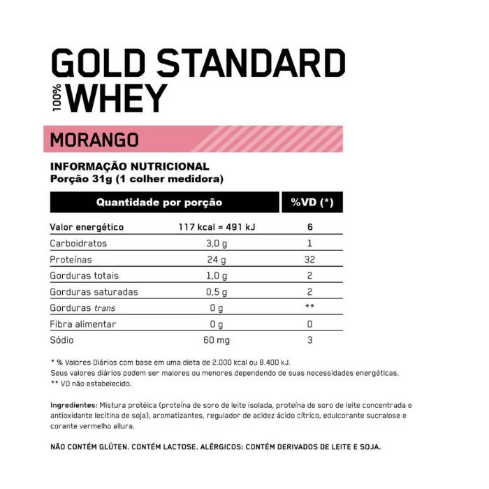 WHEY PROTEIN GOLD STANDARD 909GR 100% MORANGO OPTIMUM NUTRITION