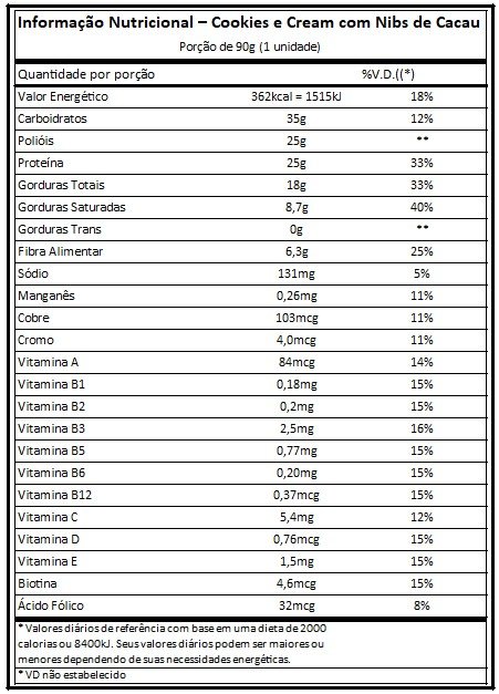  DARK BAR COOKIES CREAM COM NIBS DE CACAU UNIDADE 90G INTEGRALMEDICA
