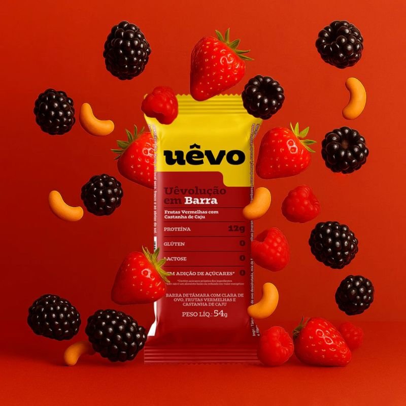 Barra de proteína UÊVO sabor Frutas Vermelhas com Castanha de Caju 54g