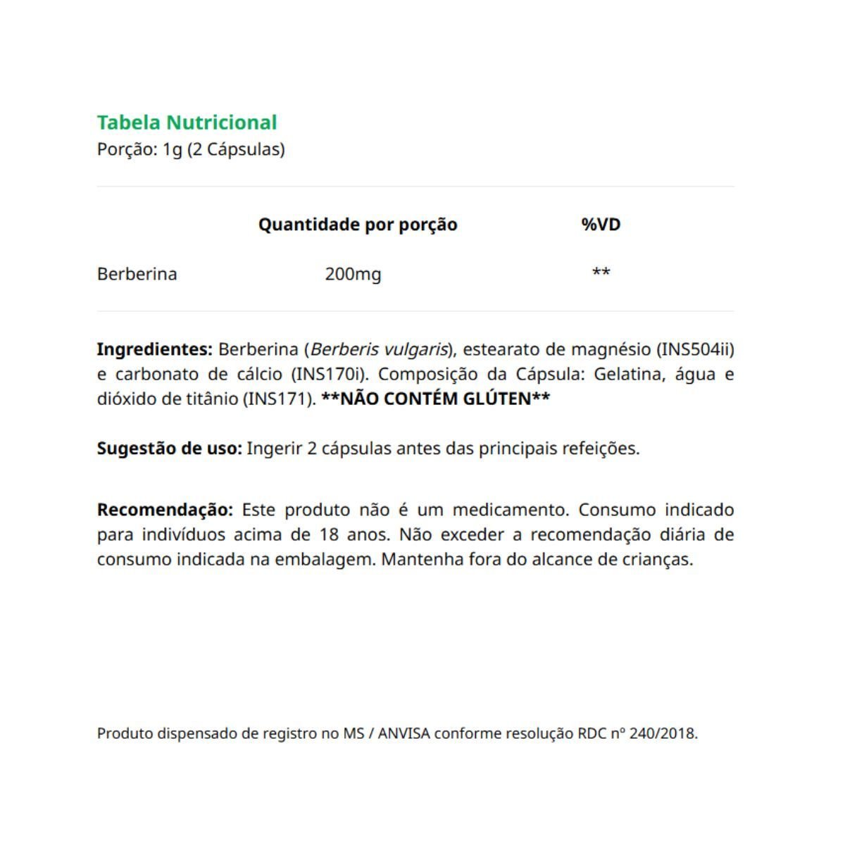 Berberina 60 cápsulas Perfeita Alquimia