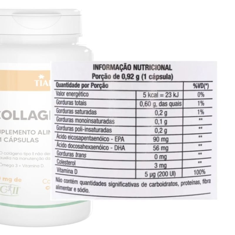 Collagen II UCII + Ômega 3 + D3 60 Cápsulas Softgel Tiaraju
