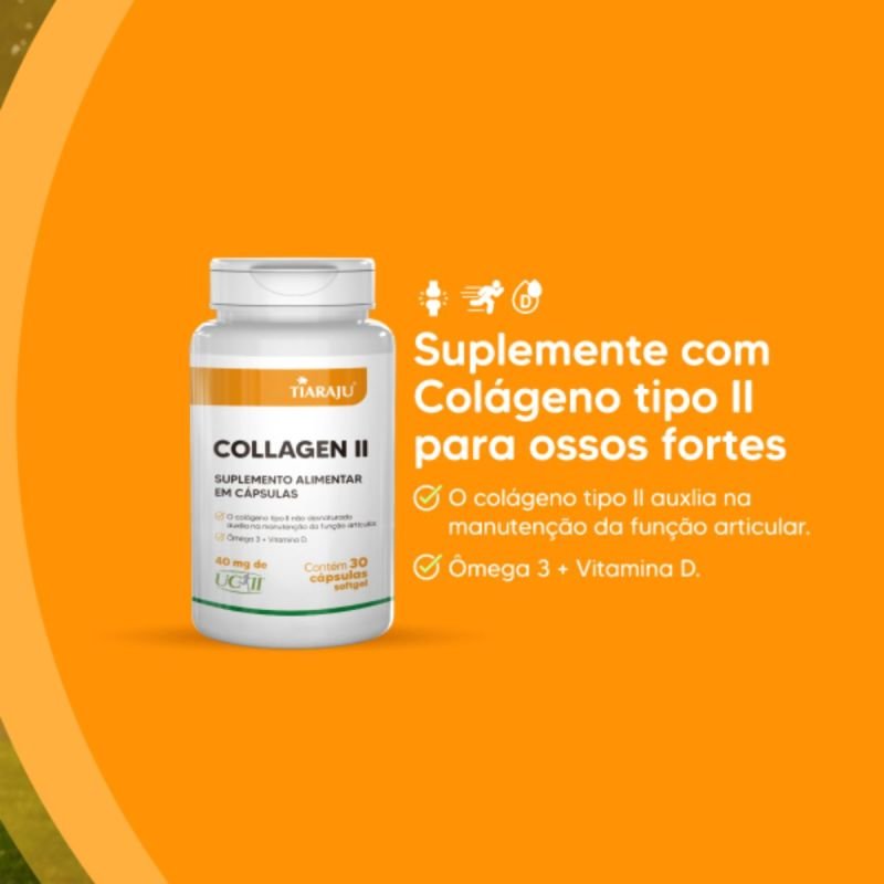 Collagen II UCII + Ômega 3 + D3 60 Cápsulas Softgel Tiaraju