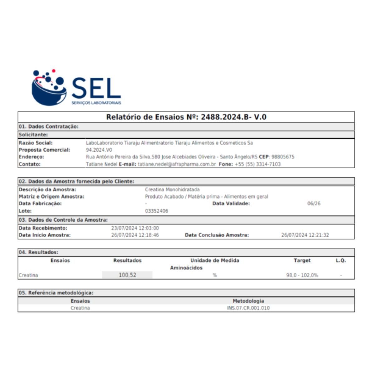 CREATINA MONOHIDRATADA X 300 G POTE TIARAJU