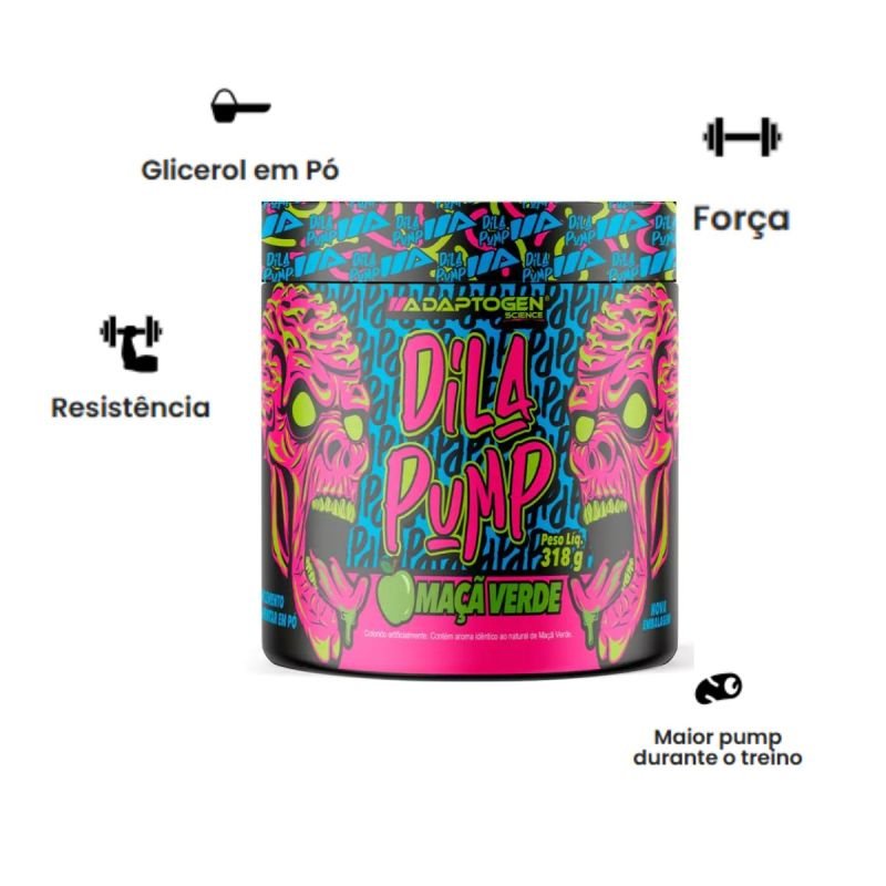PRÉ TREINO DILA PUMP ADAPTOGEN GREEN APPLE 318G
