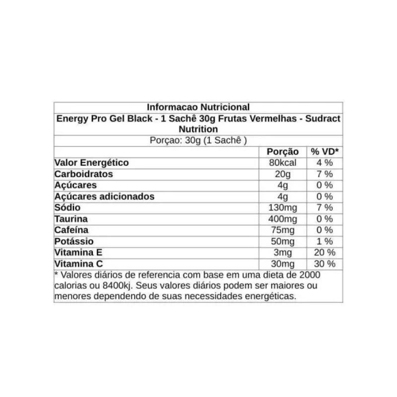 Energy Pro Gel Black Frutas Vermelhas 30g Sudract