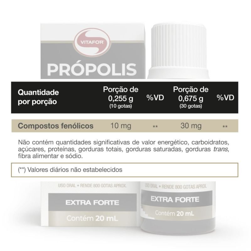 EXTRATO DE PROPOLIS VERDE/VERMELHO 20ML EXTRA FORTE VITAFOR LOTE: 0061122
