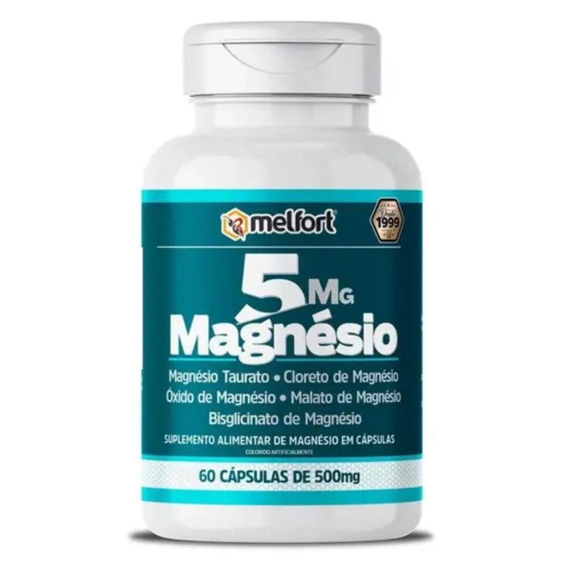 Magnésios 5M (Taurato, Cloreto, Óxido, Malato, Bisciglinato) 60 cápsulas Melfort
