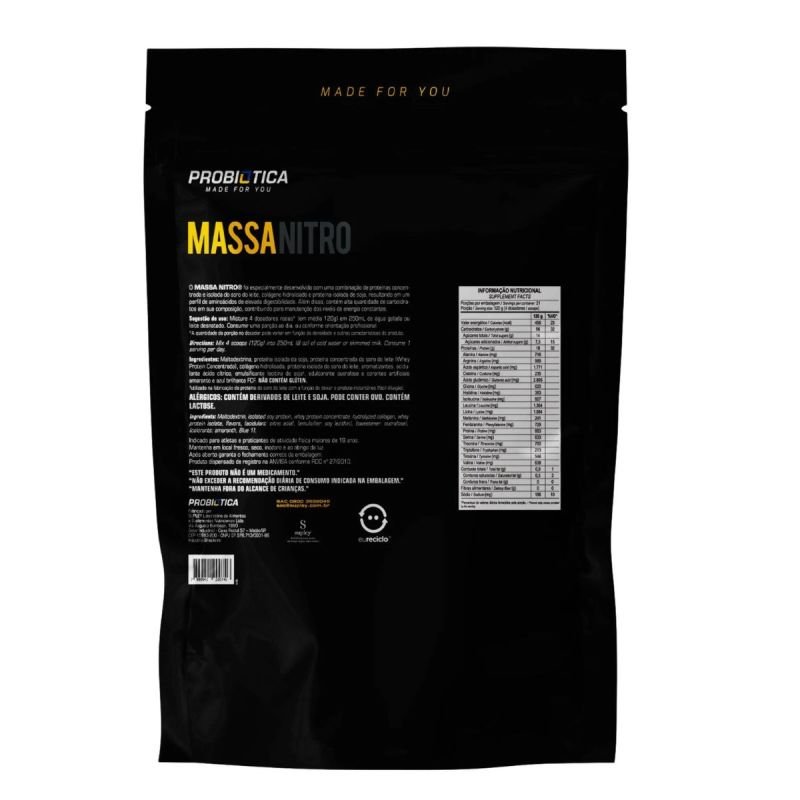 HIPER CALORICO MASSA NITRO REFIL 2,52KG MORANGO PROBIOTICA