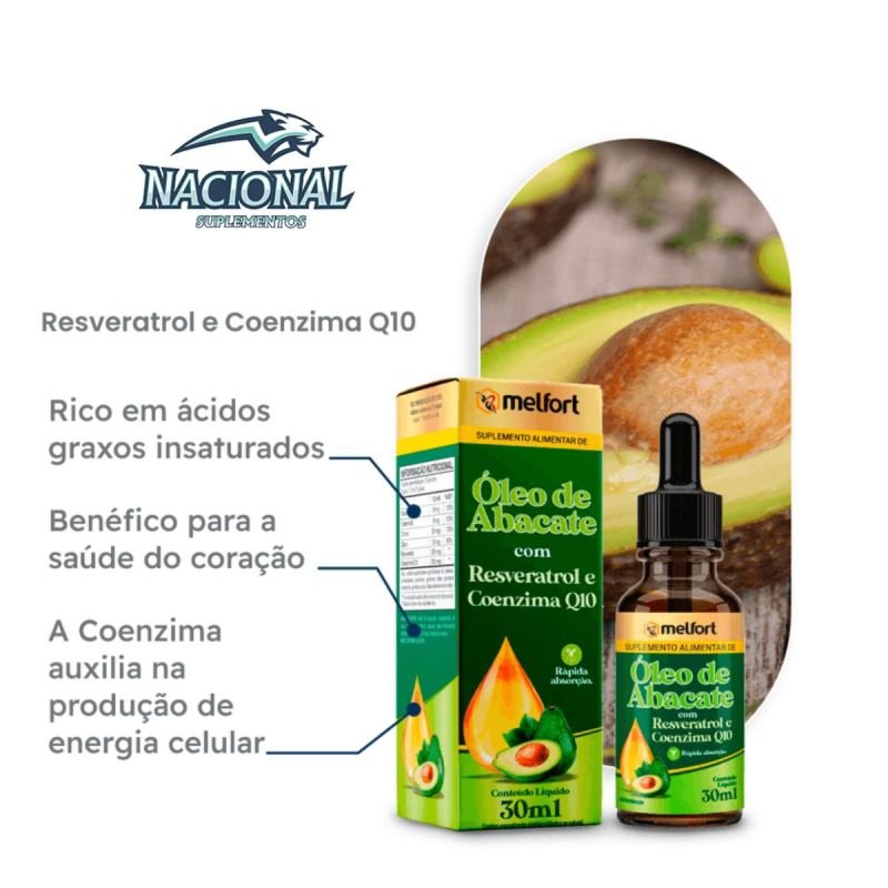 OLEO DE ABACATE C/ RESVERATROL E COENZIMA Q10 30ML MELFORT LOTE: 1605