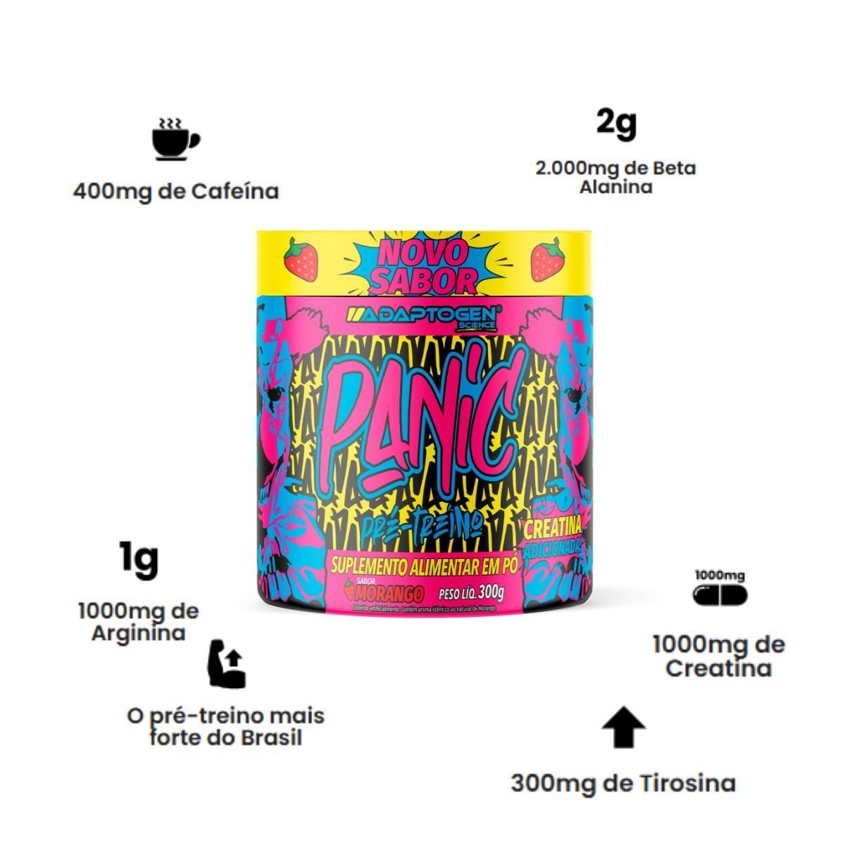 Pré Treino Panic sabor Morango 300g Adaptogen