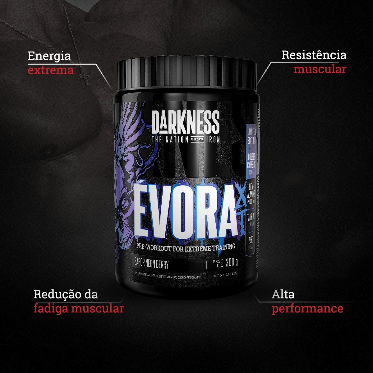 Pré-Treino Evora XT Sabor Neon Berry 300g Darkness