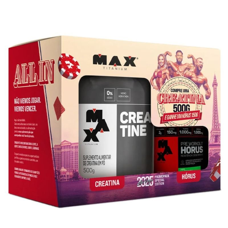 PROMOPACK LAS VEGAS SPECIAL EDITION CREATINA 500G + PRÉ-TREINO HÓRUS SABOR LIMÃO YUZU 150G
