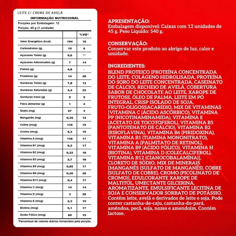 CRISP BAR LEITE NINO COM CREME DE AVELA 45G INTEGRALMEDICA