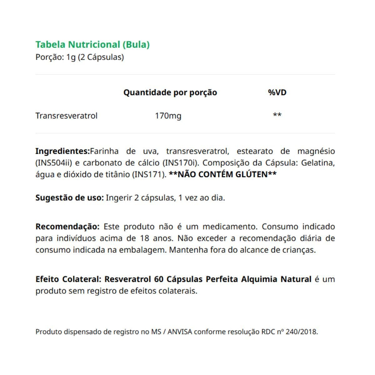 Resveratrol 60 cápsulas Perfeita Alquimia
