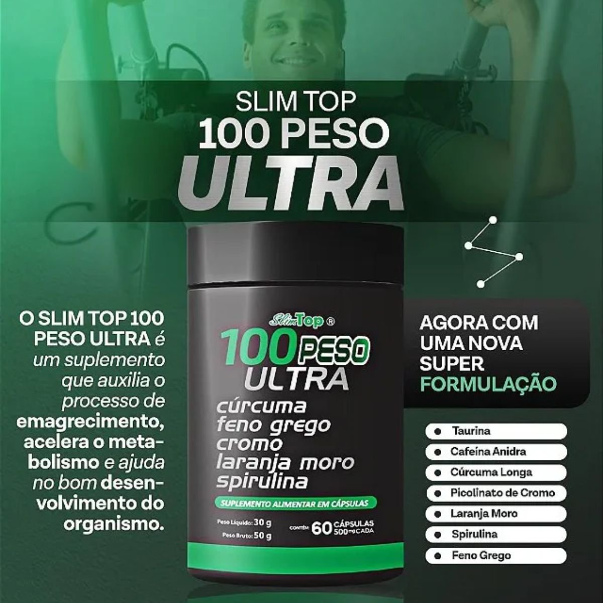 Slim top 100 peso ultra 60 cápsulas 500mg Perfeita Alquimia