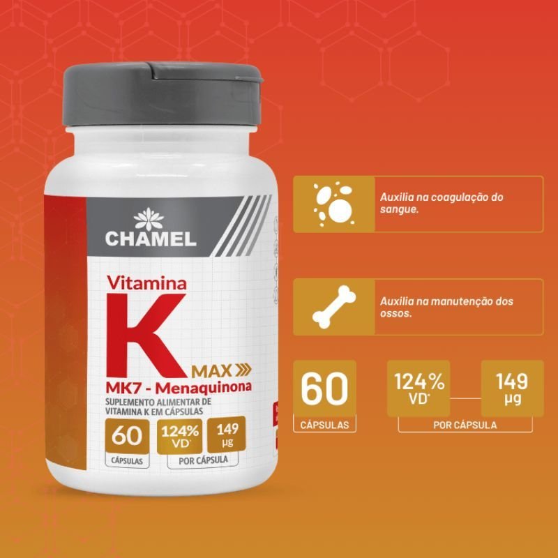Vitamina K Max (MK7 - Menaquinona) 60 Cápsulas Chamel
