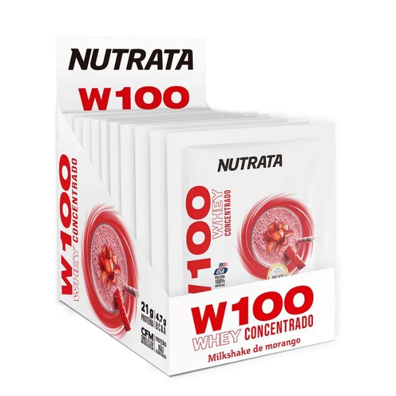 W100 Whey 100% sabor Morango 30g Nutrata