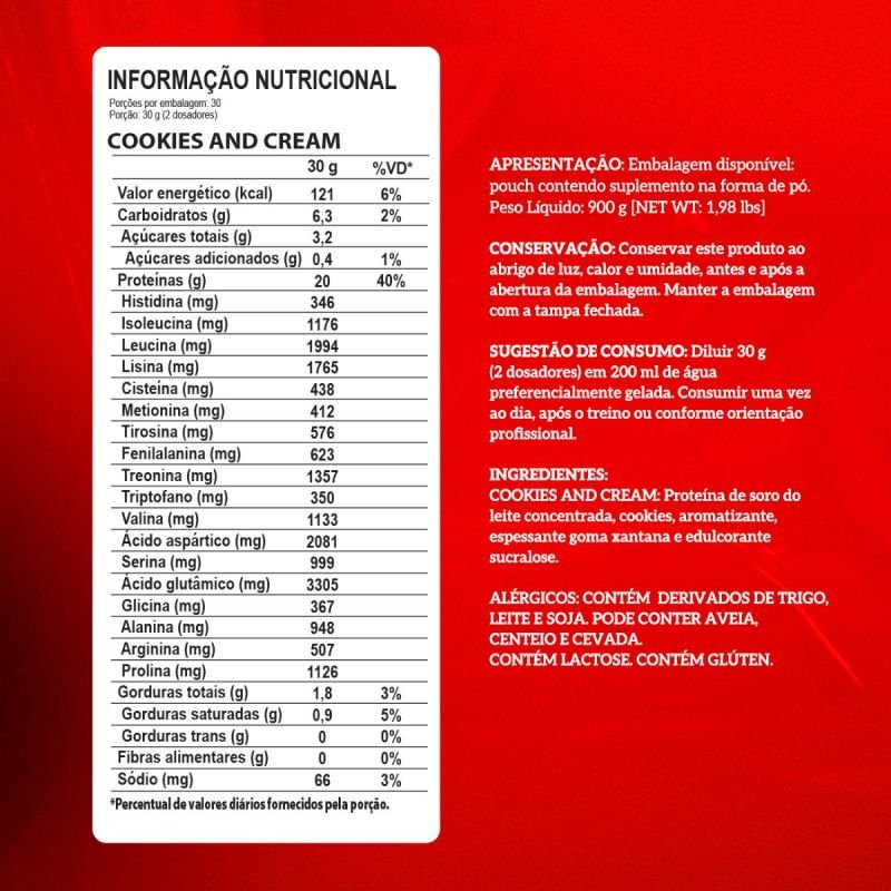 Whey 100% Pure sabor Cookies e Cream Pote 900g Integralmedica