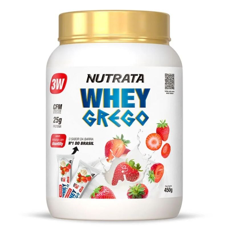 Whey Grego 3W Sabor Morango com Chantilly refil de 450g Nutrata