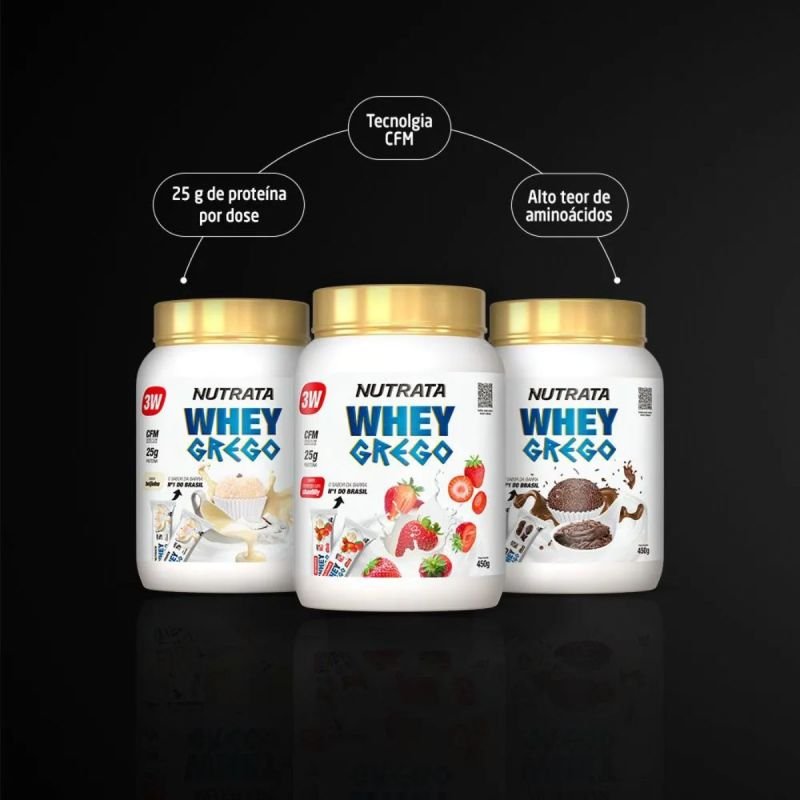 Whey Grego 3W Sabor Morango com Chantilly refil de 450g Nutrata