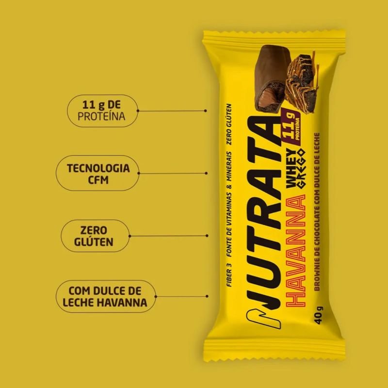 Whey Grego Bar Havanna Sabor Brownie de Chocolate Com Dulce de Leche 40g Nutrata