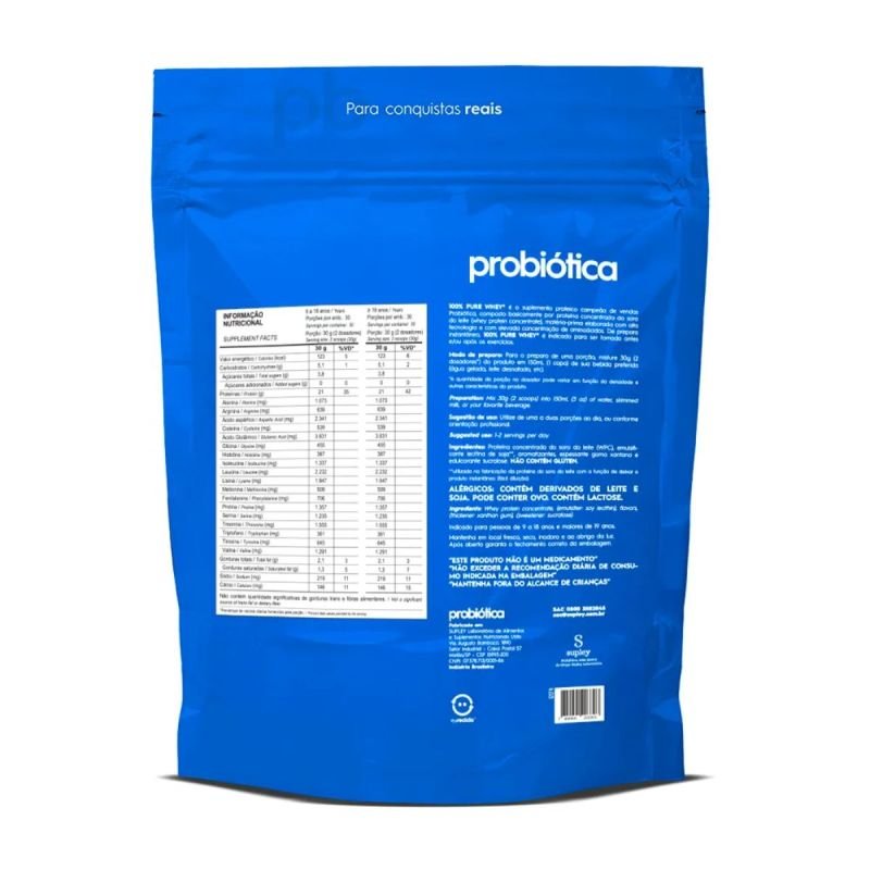 WHEY PROTEIN 100% PURE REFIL 900G PROBIOTICA SABOR BAUNILHA
