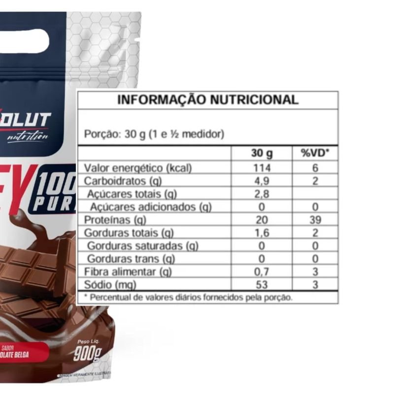 Whey Protein 100% Pure sabor Chocolate Belga 900g Absolut Nutrition