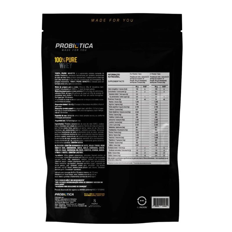 Whey Protein 100% Pure sabor Cookies e Cream 900g Probiotica