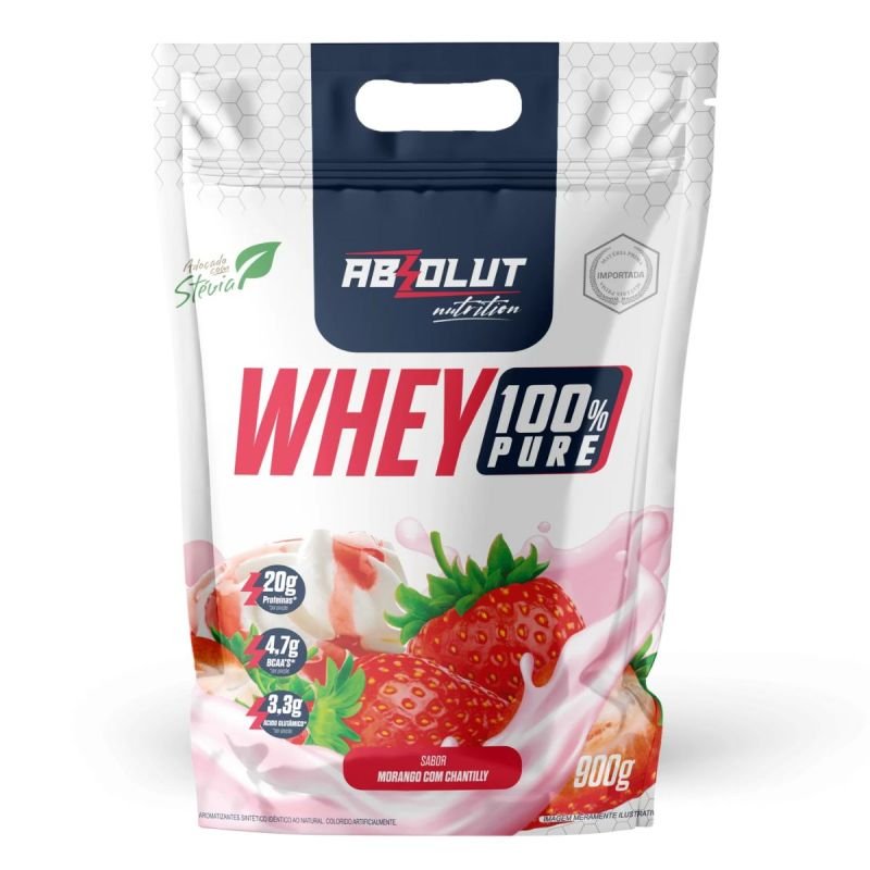 WHEY PROTEIN 100% PURE REFIL 900G ABSOLUT NUTRITION SABOR MORANGO