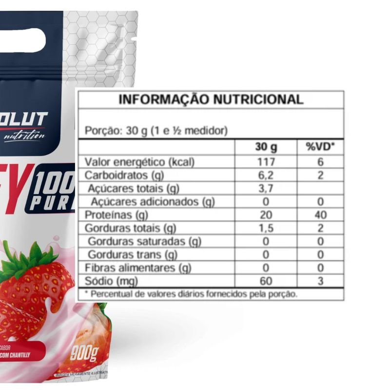 WHEY PROTEIN 100% PURE REFIL 900G ABSOLUT NUTRITION SABOR MORANGO