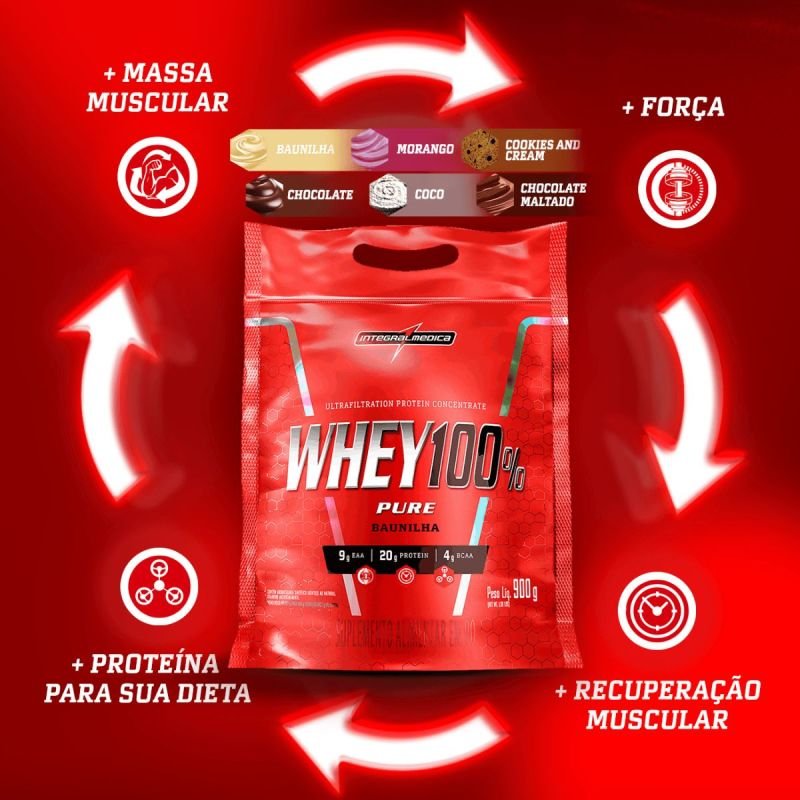 Whey Protein 100% Pure sabor Morango 900g Integralmedica