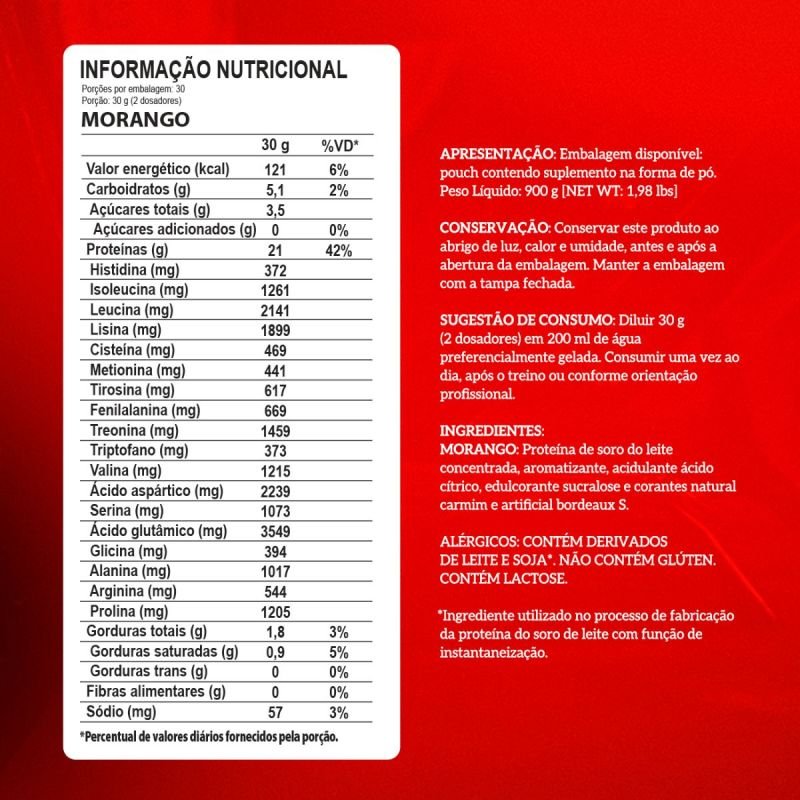 Whey Protein 100% Pure sabor Morango 900g Integralmedica