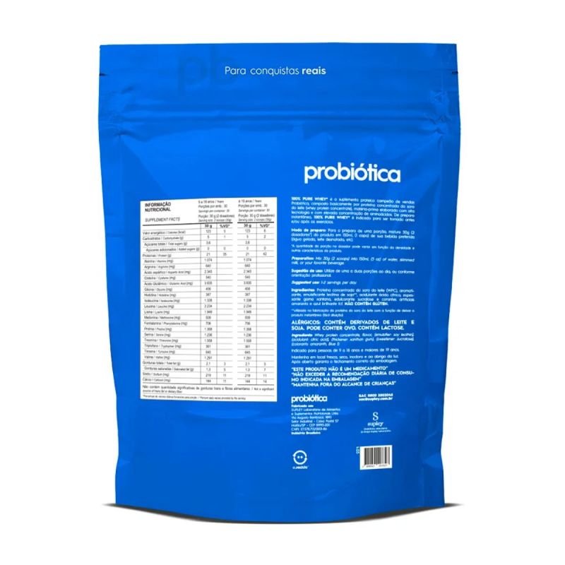WHEY PROTEIN 100% PURE REFIL 900G PROBIOTICA SABOR MORANGO
