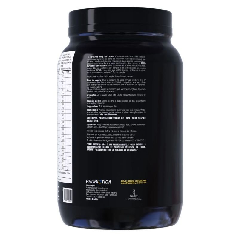 WHEY PROTEIN 100% PURE ZERO LACTOSE PROBIOTICA POTE 900G SABOR BAUNILHA
