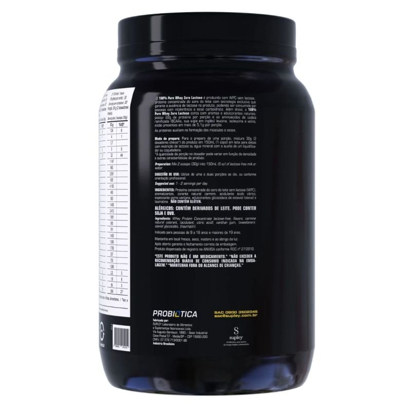 100% Pure Whey Zero Lactose sabor Morango 900g
