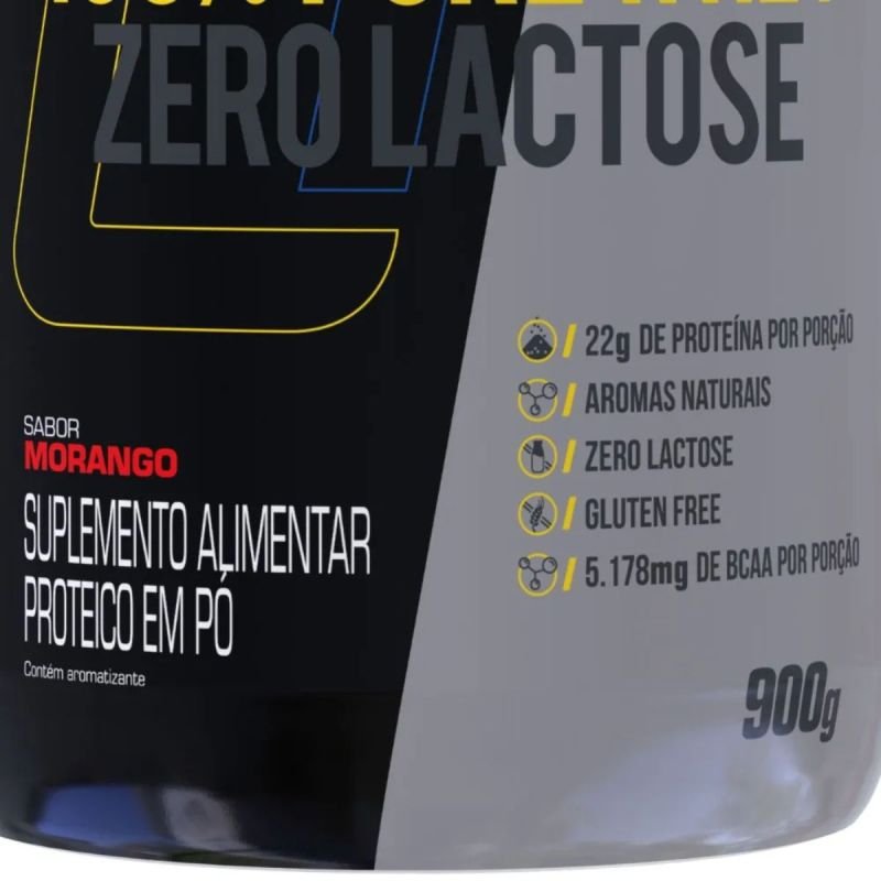 100% Pure Whey Zero Lactose sabor Morango 900g
