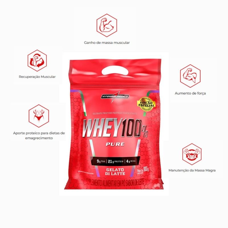 Whey Protein Concentrado 100% Pure sabor Gelato Di Latte Refil 900g Integralmedica