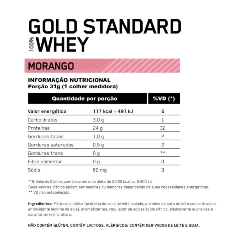 Whey Protein Gold Standard 100% sabor Morango 907g Optimum Nutrition
