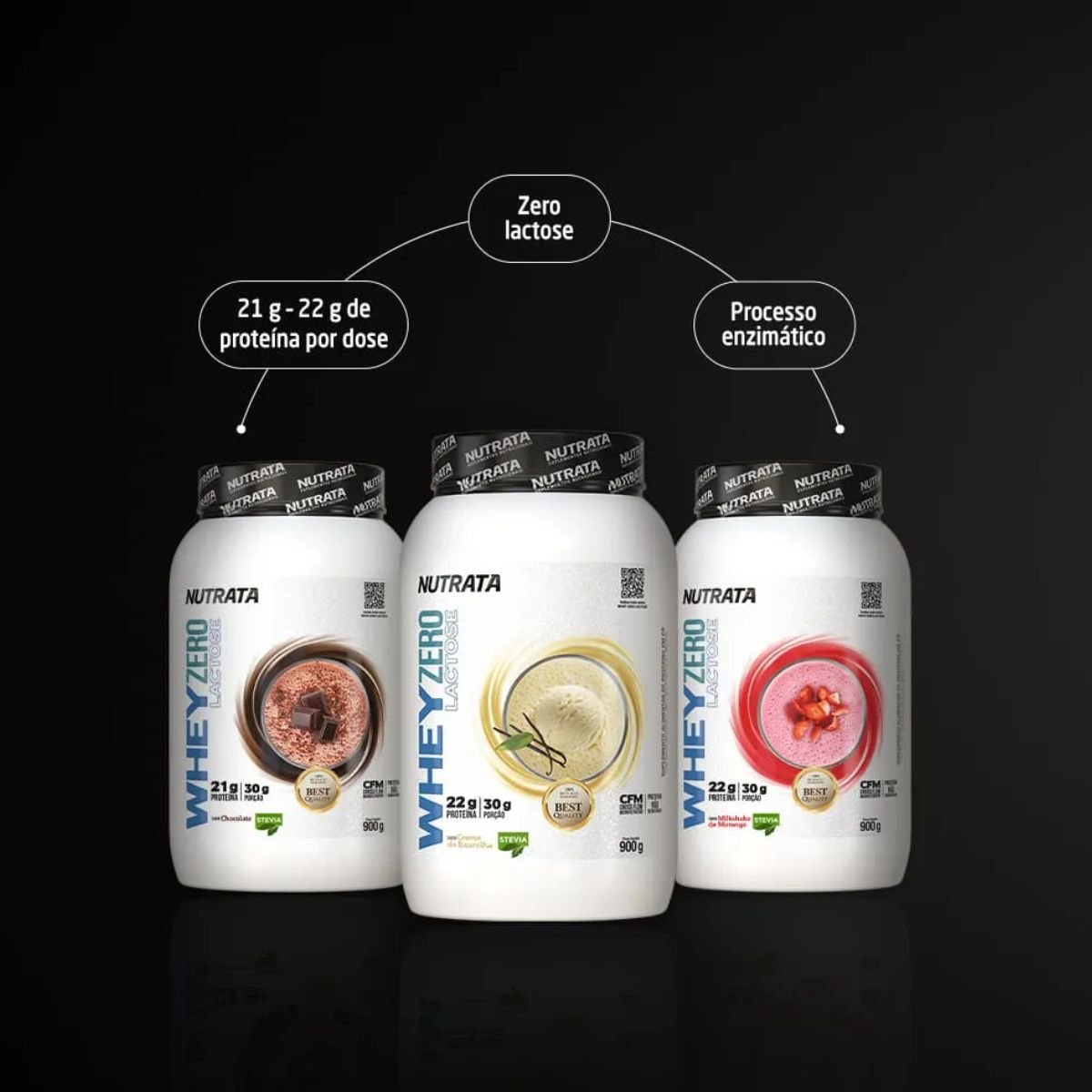 Whey Zero Lactose sabor Morango 900g Nutrata