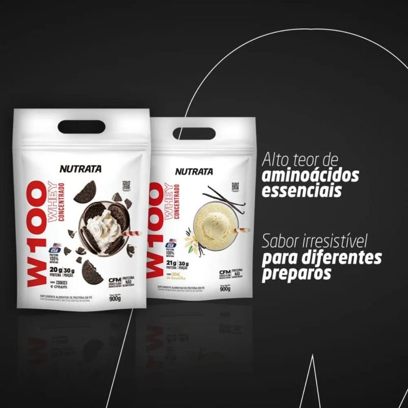 Whey W100 Concentrado sabor Cookies e Cream 900g Nutrata
