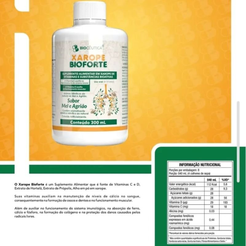 XAROPE BIOFORT 300ML MEL E AGRIAO BIOCEUTICA LOTE: 0004